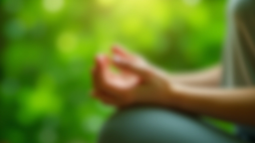 Close-up of hands during breathing exercise with botanical elements visible