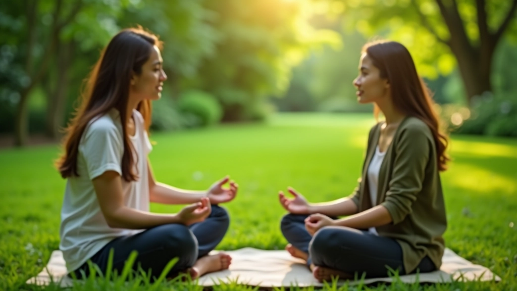 Outdoor mindfulness coaching session with one-on-one guidance in garden environment