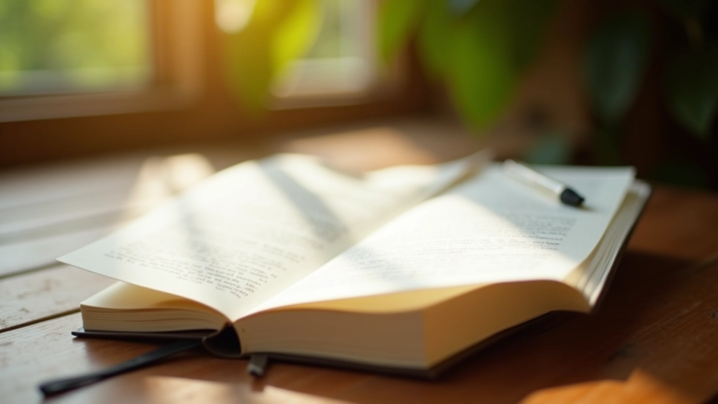 Open journal with handwritten entries and pen, resting on wooden desk in morning light